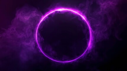 purple smoke in swirl frame on a dark background, circle purple glowing , spooky,l Halloween , scary banner poster template desihnd