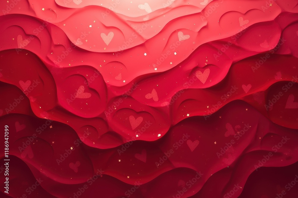 Aufkleber abstract design of layered red waves featuring heart shapes and subtle sparkles ideal for romantic t