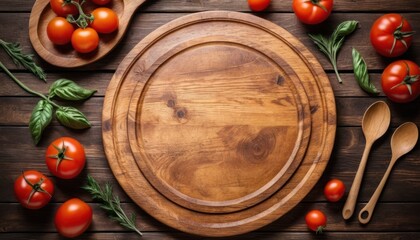 Fresh ripe tomatoes on a wooden table with a natural background