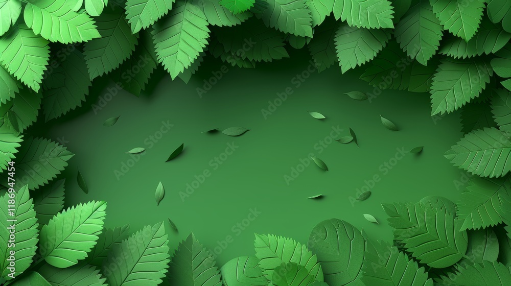 Poster Summer leaves background with empty center space perfect for adding custom text or messages in a vibrant and lush setting