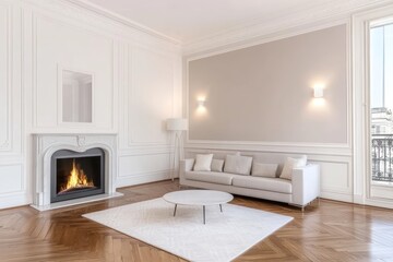 Cozy Living Room with Fireplace and Sofa - Classic Interior Design