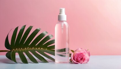 Pink Rose and Bottle Spa Still Life for Relaxation and Wellness