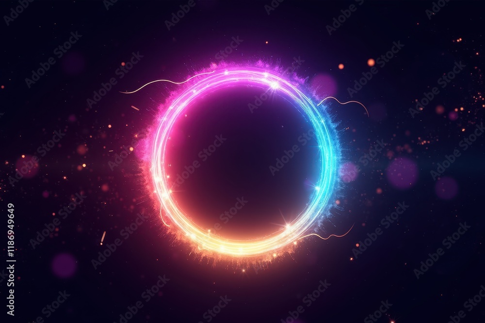 Poster vibrant energy ring with glowing effects on dark background capturing dynamic motion and cosmic vibe