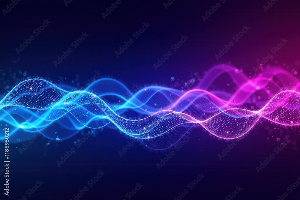 Poster vibrant abstract waves of data streams in blue and pink colors representing dynamic digital informat