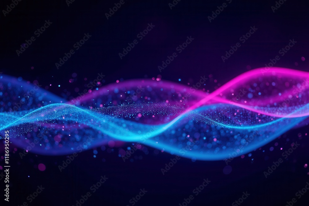 Poster vibrant abstract data streams with dynamic waves of blue and pink light on dark background for creat