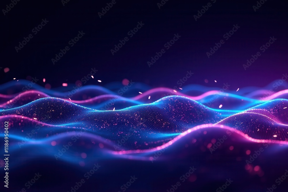 Poster colorful data streams with vibrant waves and particles representing digital communication in futuris