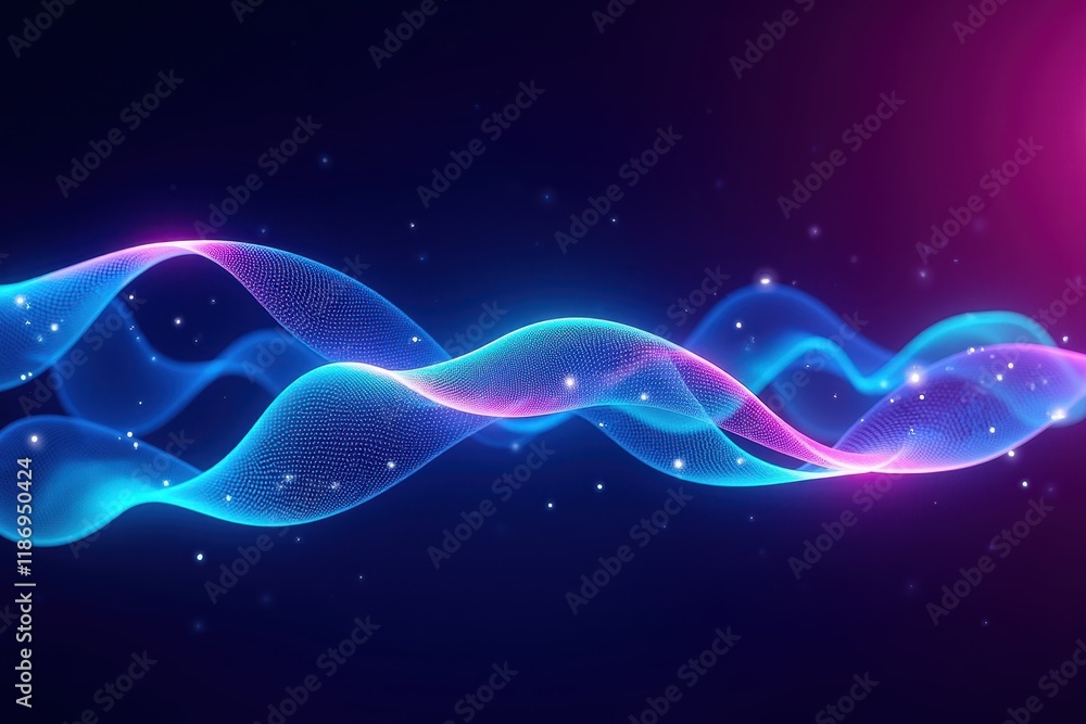 Poster abstract flowing waves of blue and pink light representing data streams and digital connectivity in 