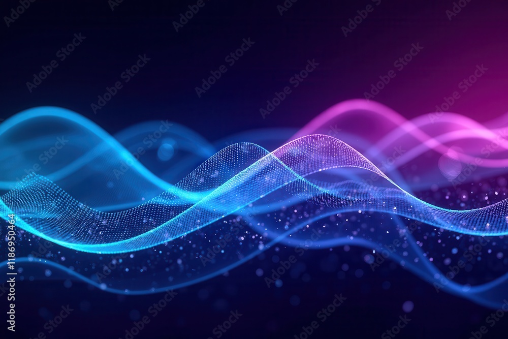 Poster abstract flow of data streams with vibrant blue and pink waves illustrating dynamic digital patterns