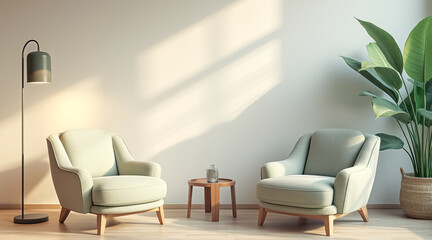 two pale green armchairs a sunlit room