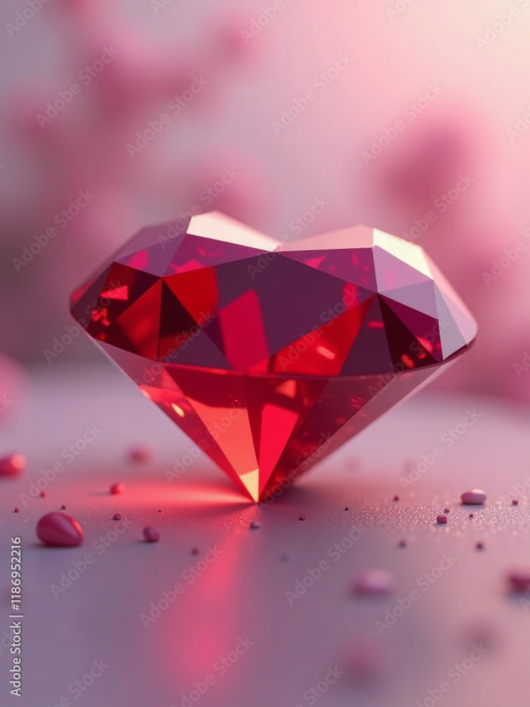 Poster a heart shaped red diamond is prominently displayed against a blurred background of subtle pastel hu