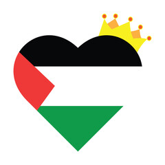 Heart shape Palestine flag with a yellow crown symbol on top