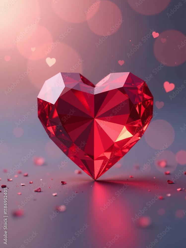 Poster a heart shaped red diamond is prominently displayed against a blurred background of subtle pastel hu