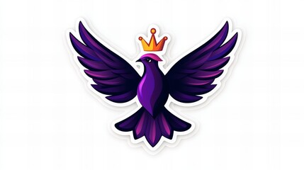 Obraz premium Majestic purple bird with a golden crown, wings spread wide. A symbol of royalty and freedom.