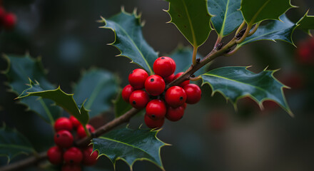 Holly Branch with Red Berries