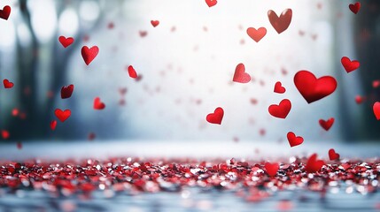 Obraz premium Red Hearts and Confetti on Sparkling Transparent Background