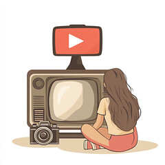retro tv and woman