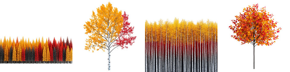 Vibrant Autumn Trees with Colorful Foliage in Various Landscapes and Settings