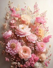 工芸的なディテール, 対称構成, 立体的デザイン, 花のアート, ゴールドテクスチャ, テキスタイル装飾, 青い花, ゴールドフレーム, バロックデザイン, クラシックなインスピレーション, 芸術的装飾.