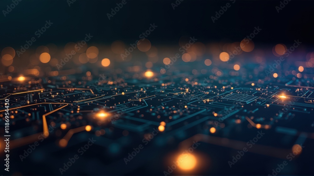 Poster intricate abstract background of circuit board with glowing light details showcasing network connect