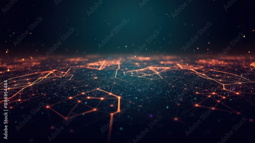 Aufkleber abstract digital network circuitry with glowing nodes and connections over a dark background represe