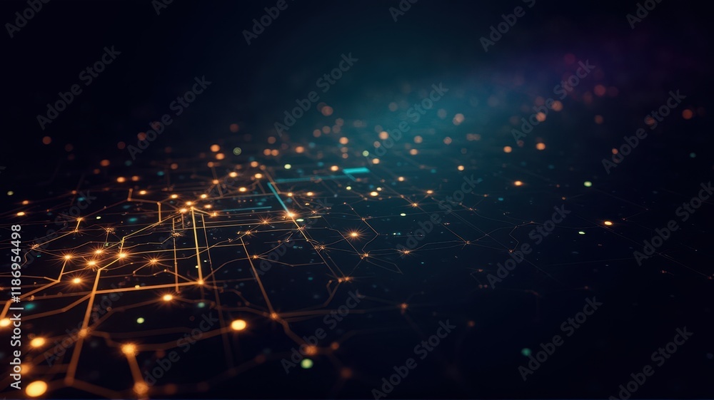 Aufkleber abstract representation of a digital circuit network with glowing connections and nodes in a futuris
