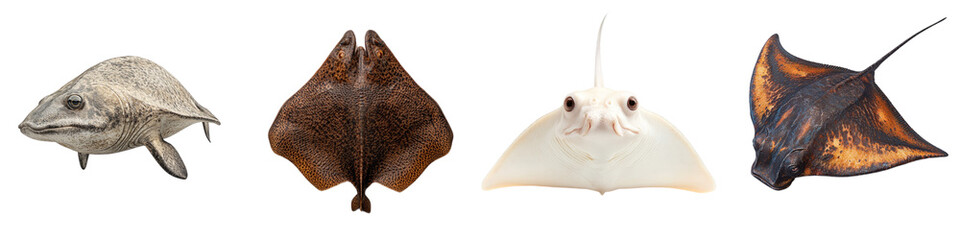 Obraz premium Four Unique Species of Rays Displayed on a White Background for Educational Purposes