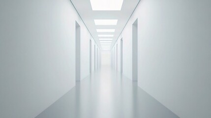 Modern Office Corridor with Empty Space and White Walls