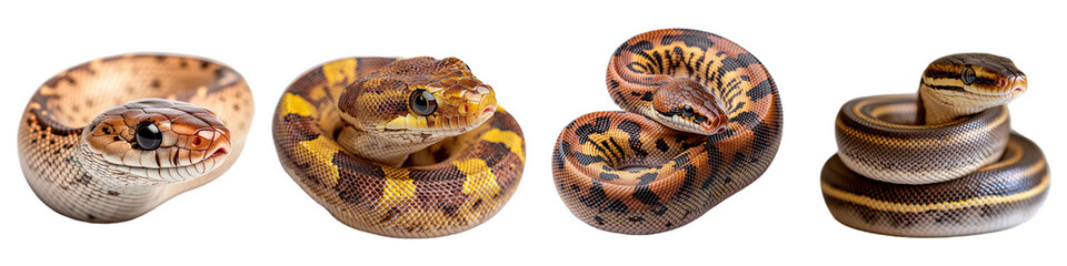 Obraz premium Colorful Snakes in Various Poses Displaying Unique Patterns and Textures
