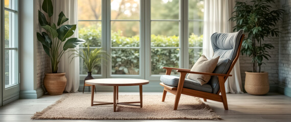 Fototapeta premium relaxing sitting area with modern chair plants