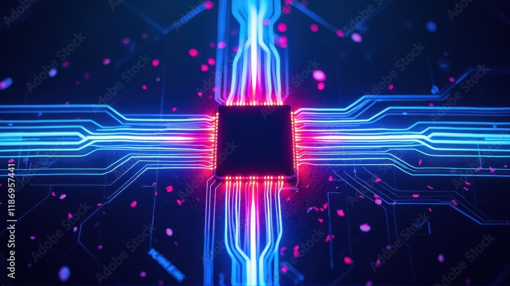 Aufkleber abstract representation of a central processing unit with glowing light trails and intricate circuit