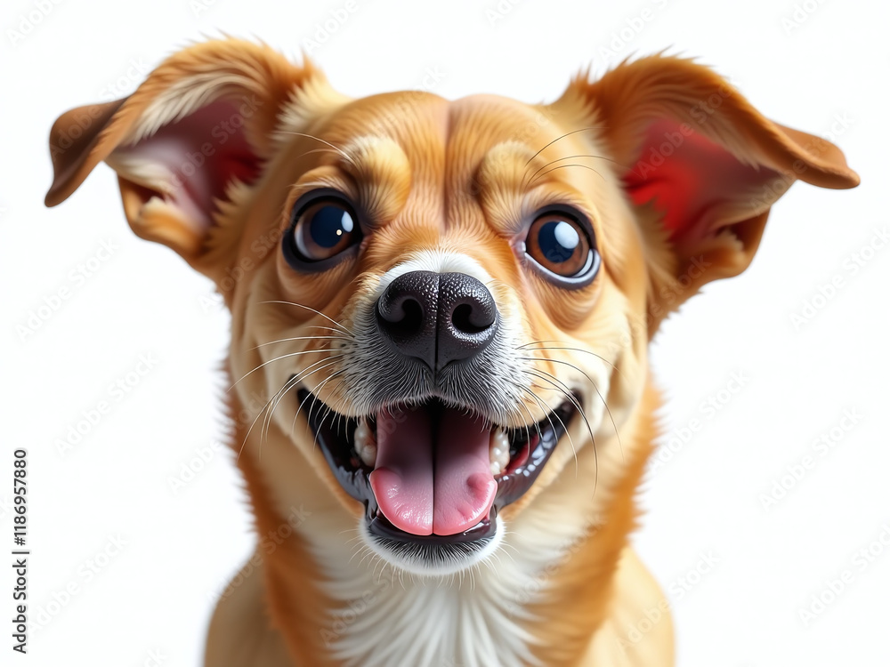 Poster a happy dog with huge eyes is isolated on a white background in a transparent png image format. 0000