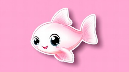Adorable pink cartoon fish with big eyes, swimming on a pink background. Perfect for kids' projects!
