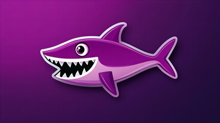 Fototapeta premium Playful purple shark cartoon illustration against a deep purple background. A fun design perfect for kids!