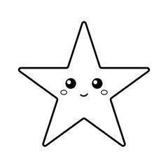 Cute star. Cute character, black and white kawaii illustration, coloring page.