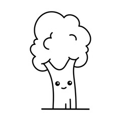 Cute tree. Cute character, black and white kawaii illustration, coloring page.