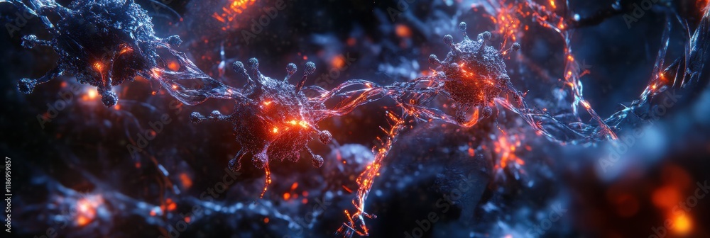 Aufkleber 3D visualization of virus structure highlighting capsid, spikes, and RNA strands with bright molecular details. Generative AI