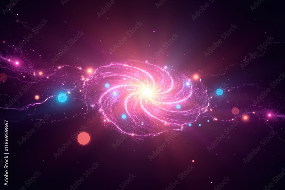 Poster vibrant cosmic energy storm in outer space with brilliant colors and dynamic light interactions capt