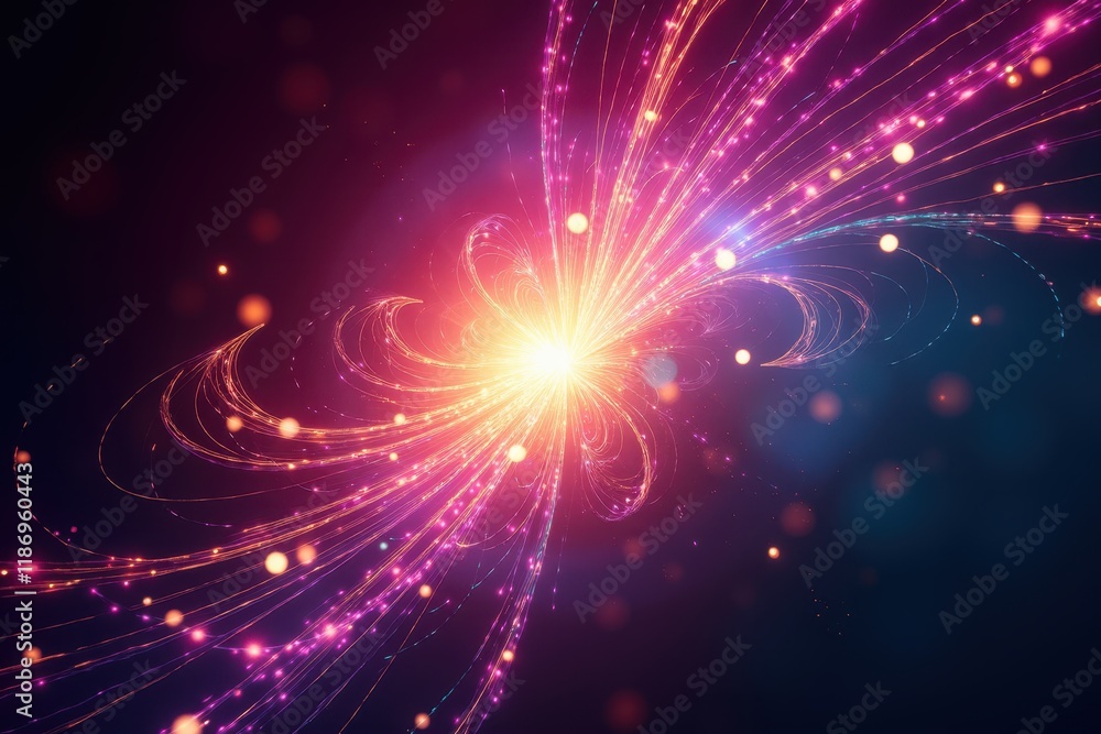Poster vibrant energy swirls and light trails capturing the dynamic motion of a cosmic storm in a colorful 