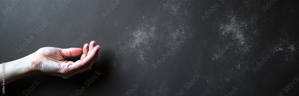 Poster A Hand Holds Something Against A Textured Black And White Background With Copy Space For Text To Be Placed. 00002