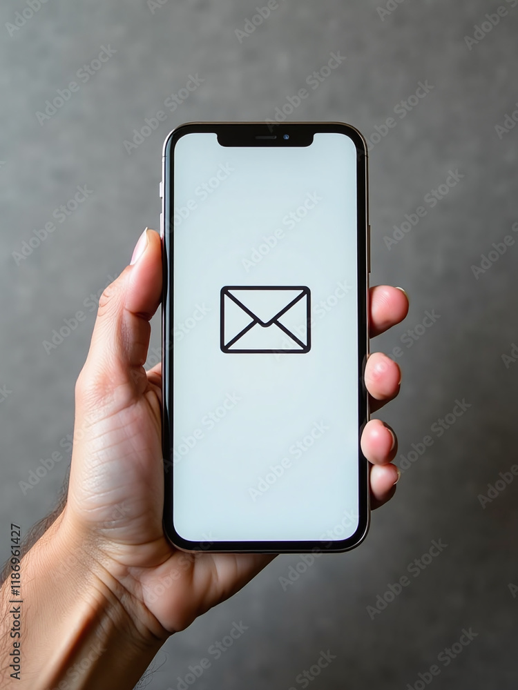 Aufkleber A Hand Holds A Smartphone Displaying An Email Sign Against A Textured Paper Background With Copy Space Available For Text Overlay. 00003