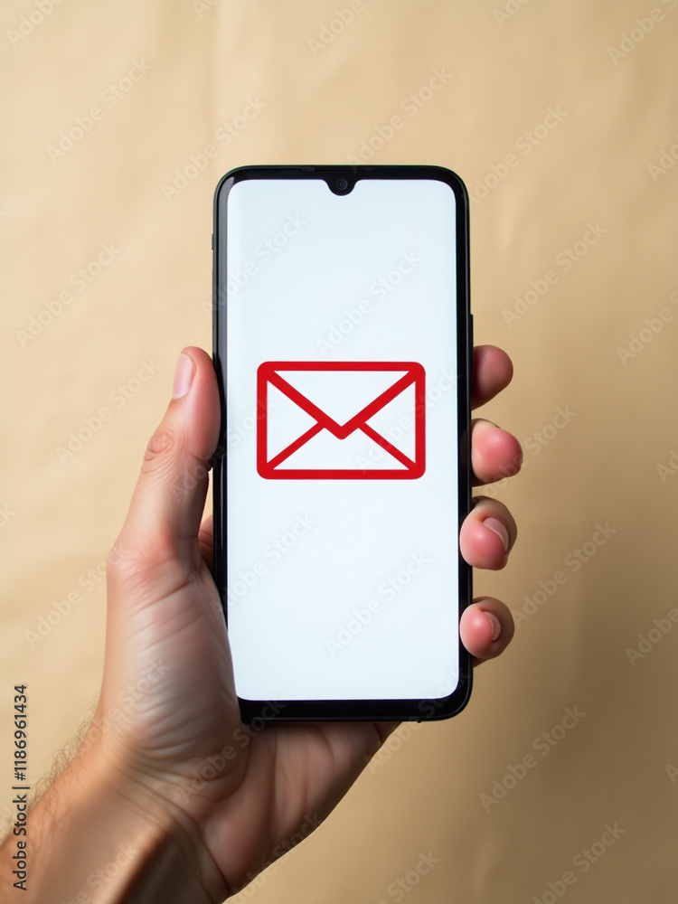 Aufkleber A Hand Holds A Smartphone Displaying An Email Sign Against A Textured Paper Background With Copy Space Available For Text Overlay. 00002