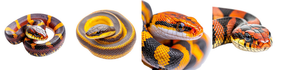 Fototapeta premium Captivating Close-Up of Various Colorful Snakes on a Clean White Background