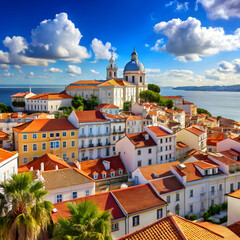 cityscape view on the old town in alfama district