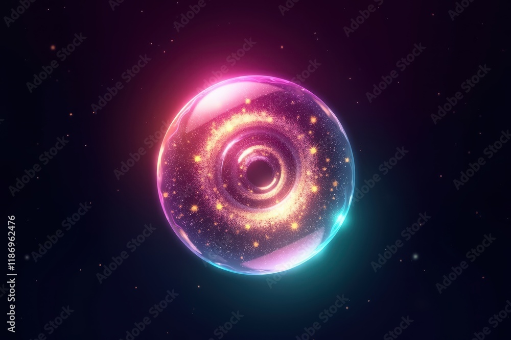 Poster stunning high-resolution abstract image of a colorful light particle sphere surrounded by a cosmic s