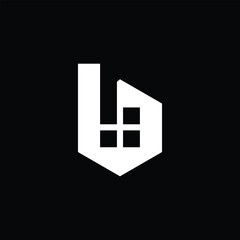 logo design initial B hexagon with house window