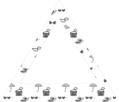 Triangle frame with women's accessories and a heart.