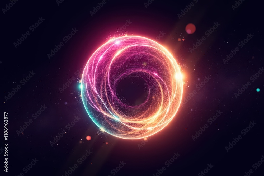 Poster vibrant light particles in a circular form creating a dynamic energy aura with glowing colors and et