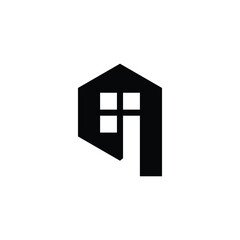 logo design initial q hexagon with house window