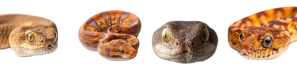 Fototapeta premium Close-Up Views of Various Python Species Displaying Unique Patterns and Colors