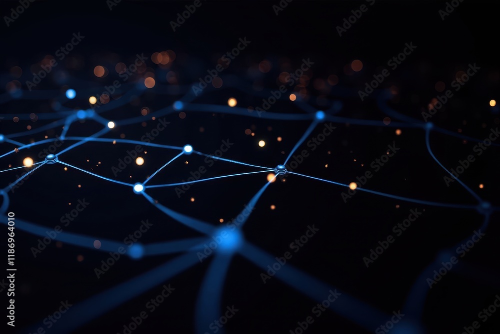 Aufkleber abstract representation of network grid with illuminated nodes and connections on a dark background 